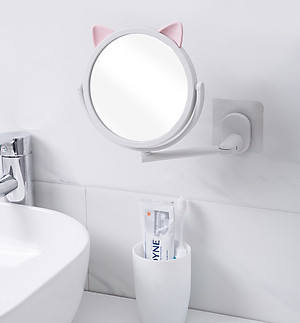 Gương Tròn Trang Điểm Tai Thỏ Dán Treo Tường 14.5cm - Hàng chính hãng