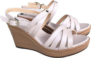 Giày sandal nữ Trường Hải đế xuồng cao 9.5cm màu kem đế PU nhẹ thời trang cao cấp nữ XDN193