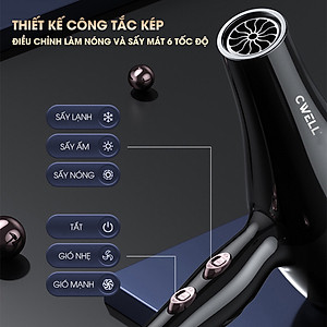 Máy sấy tóc CWELL công suất lớn 1800W-2500W C03HD, 6 chế độ tùy chỉnh nóng/lạnh, thiết kế chuẩn Salon