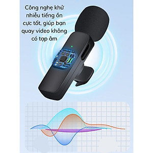 Micro thu âm không dây K9 cài áo lọc tiếng ồn cao cấp dùng để Livestream, quay video, ghi âm cho điện thoại - Hàng chính hãng