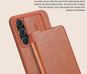 Bao da cho SamSung Galaxy S24 Fe ,  S23 FE chính hãng Nillkin QIN có nắp trượt bảo vệ camera sau - Hàng chính hãng