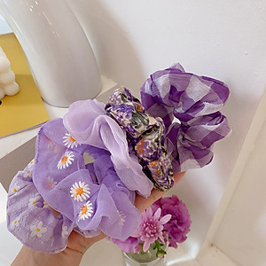 Combo 4 Dây cột tóc vải Scrunchies tone màu tím HOT TREND giao màu ngẫu nhiên