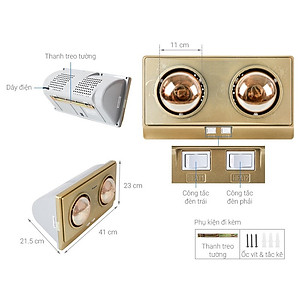 Đèn Sưởi Phòng Nhà Tắm Klopper LH02 (2 Bóng) - Chính Hãng