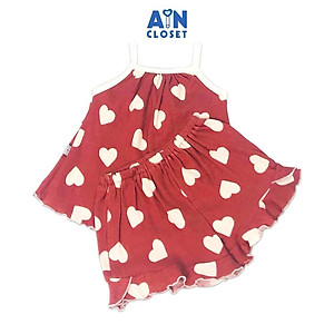 Bộ quần áo ngắn bé gái họa tiết dây Tim đỏ cotton waffle - AICDBGEF7ZTY - AIN Closet