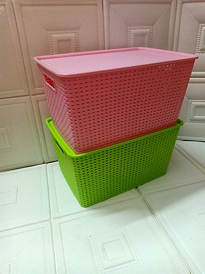 Combo 2 rổ đựng đồ đa năng có nắp đậy - 42x29.5x22.3(cm) giao màu ngẫu nhiên