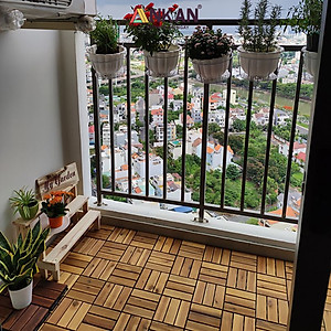 Vỉ Gỗ Lót Sàn Ban Công Thương Hiệu ANKAN Màu Nâu Vàng Loại 12 Nan, Ván Gỗ Lót Sàn Ngoài Trời, Sân Vườn, Hồ Bơi, Phòng Spa, Siêu Bền, Chịu Nước Tốt, Chống Trơn Trượt, Tiêu Chuẩn Xuất Khẩu (1 Vỉ)