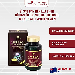 Viên uống bổ gan nhập khẩu chính hãng Úc LIVERSOL MILK THISTLE (60 viên) giúp bổ gan, hỗ trợ tăng cường chức năng gan, thải độc gan, bảo vệ tế bào gan khỏi các thương tổn do rượu, bia và các thuốc có hại cho gan