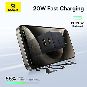 Củ Sạc Nhanh Baseus Palm 20W 2 Cổng C+U PD QC3.0 Dùng Cho iPhone Samsung Pixel Nhỏ Gọn Tiện Lợi - Hàng Chính Hãng
