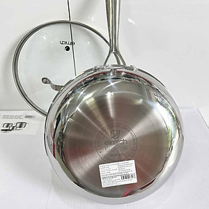 Chảo Inox 304 Cao Cấp 3 Lớp Đáy Liền Elmich Trimax kèm vung kính - Hàng chính hãng