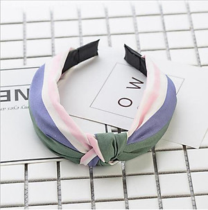 Bờm cài tóc turban nữ kẻ tím nhạt phối hồng trắng bản to BN22C