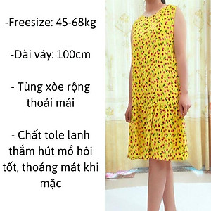 Váy ngủ Đầm nữ mặc nhà Váy dáng xòe chất vải lanh tole thoáng mát họa tiết hình hoa dễ thương New Design DA0001