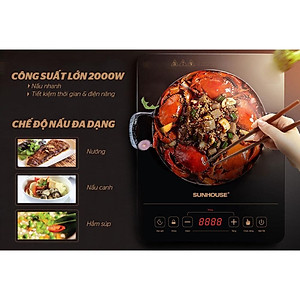 Bếp hồng ngoại cảm ứng Sunhouse SHD6014, Công suất 2000W, Tặng kèm vỉ nướng, Hàng chính hãng - Bảo hành 12 tháng