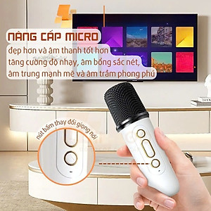 Loa Bluetooth mini kèm 2 micro hát karaoke không dây - Mic hát karaoke âm thanh chất lượng lọc âm khử nhiễu LED RGB - Hàng Nhập Khẩu