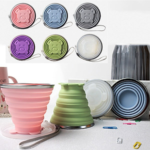 Cốc Gấp Gọn Silicon KUNBE Có Nắp Đậy Dây Treo Tiện Lợi