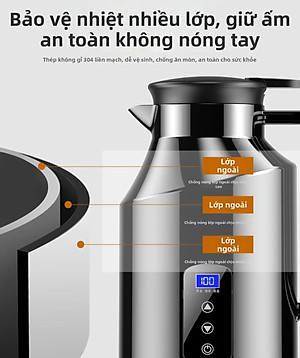 Bình Đun Nước Xe Hơi Chuyên Dùng Mẫu Mới 2026 Dung Tích 1200ML SUS304 12V/24V 200W Tự Ngắt Khi Sôi Dùng Cho Xe Tải Xe Khách Đường Dài