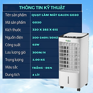 Quạt Điều Hòa Làm Mát Không Khí Galen G020 Công Suất 65W, Công Nghệ Nhật Bản, Tiết Kiệm Điện Năng - Hàng Chính Hãng