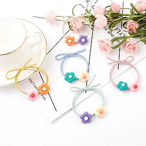 Dây buộc tóc thiết kế hoa 5 cánh 2 hoa cách điệu thun co giãn xinh xắn cho nữ PT8 ( giao màu ngẫu nhiên)