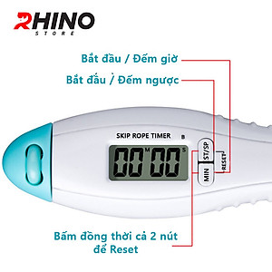 Dây nhảy thể thao lõi thép cao cấp Rhino J601 tự động đếm số, đếm giờ, tích hợp đo calo, quãng đường, độ dài dây tùy chỉnh - Dùng cho Muay | Boxing | Kickboxing - Hàng chính hãng