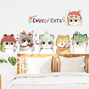 Decal dán tường cho bé Sticker dán tường in chất lượng cao có keo mặt sau mẫu Những Chú Mèo Cute ZH75