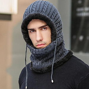 Mũ len nam nữ trùm liền khăn cổ lót nỉ bông siêu ấm -  Thích hợp đội phượt - ngày rét đậm