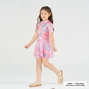 Đồ bơi cho bé gái Bigfox Miss Meow, dáng váy liền vải thun co dãn, màu hồng size đại cỡ trẻ em 90,120,150,160 11-35kg