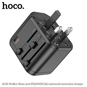 Ổ cắm du lịch nhật bản, quốc tế, đa năng sạc nhanh 20W có 1 ổ cắm + 2 cổng USB + 1 cổng typeC, 4 chân cắm US - UK - EU - AUS AC15 - Hàng chính hãng