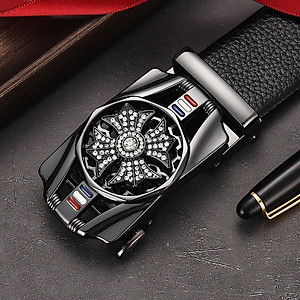 Thắt lưng nam, dây nịt nam khóa tự động dây da cao cấp bền đẹp - Thiết kế mặt xoay 360 đính đá thời thượng DXX89