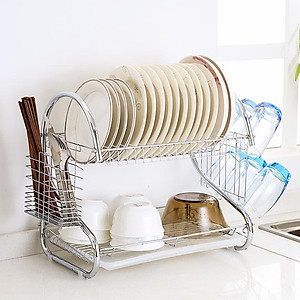 Kệ Úp Bát Đĩa 2 Tầng Inox Có Khay Hứng Nước Tiện Dụng- Gọn Gàng Nhà Bếp- Hàng Chính Hãng MINIIN
