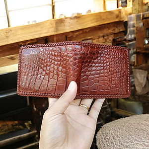Ví Nam Da Cá Sấu. Ví 2 Mặt Đan Viền Thủ Công - Dáng Ngang Dễ Sử Dụng