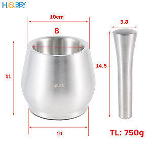Chày cối inox 304 không rỉ có đế giảm ồn và nắp Hobby home decor CI1