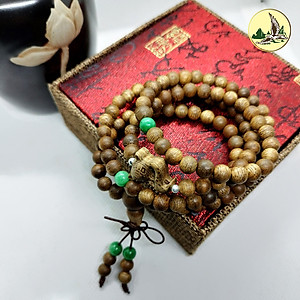 Vòng Tay Phong Thủy Trầm Hương Chuỗi Tràng 108 Hạt 6 Li Charm Ngẫu Nhiên Phối Đá Đeo Tay Mệnh Kim Mộc Thủy Hỏa Thổ