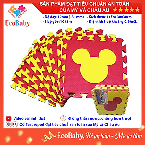 Bộ 10 tấm Thảm xốp cho bé ECOBABY, thảm xốp đạt tiêu chuẩn Mỹ và Châu Âu, độ dày khoảng 1cm, kích thước 1 tấm 30x30cm - Mickey