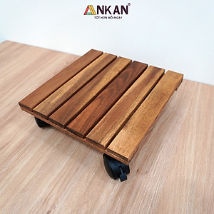 Đế Lót Chậu Cây Có Bánh Xe Dùng Để Chậu Cây Chậu Hoa Ngoài Trời Hoặc Trong Văn Phòng Giúp Không Gian Gọn Gàng Sạch Sẽ - Đế Vuông Màu Vàng Cạnh 30Cm Gỗ Tràm Bền Bỉ Thương Hiệu ANKAN