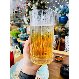 BỘ 6 CỐC THUỶ TINH, LY THỦY TINH CHỊU NHIỆT 445ML ĐẾ KHẮC TRÁM KẺ SỌC SANG TRỌNG MẪU MỚI | DECOR PHÒNG KHÁCH