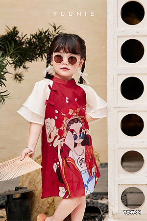 Đầm váy sườn xám áo dài cho bé gái mẫu phiền nương diện lễ tết năm mới size 9-30kg hàng thiết kế
