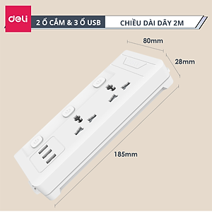 Ổ Cắm Điện Đa Năng Kèm Cổng USB CÔNG TẮC RIÊNG Chống Giật Chống Cháy Chất Lượng Cao Deli - Hàng Chính Hãng - ET409 410 411