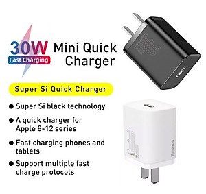 Củ sạc nhanh Baseus 30W, Củ sạc Baseus Si 30W, Củ sạc Baseus Super Si Quick Charger 30W dùng cho iPhone/ Samsung/ OPPO... (30W, Type C, PD/ QC3.0 Quick charger) - Hàng chính hãng
