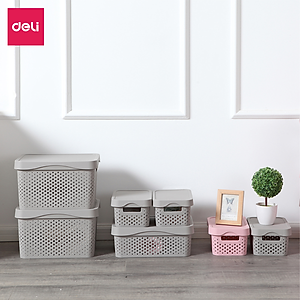 Giỏ Nhựa Đựng Đồ Đa Năng Có Nắp Đậy Cao Cấp Deli - Đựng Sách Vở Đồ Cá Nhân Mỹ Phẩm Quần Áo Chăn Gối Ga Mền - Nhiều Size, Kích Cỡ Lớn Nhỏ , Có Tay Cầm, Phong Cách Nhật Bản Đơn Giản, Tiện Dụng, Vật Liệu An Toàn