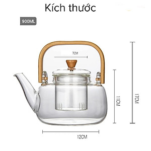 Ấm pha trà thủy tinh quai gỗ 900ml - ANTH682