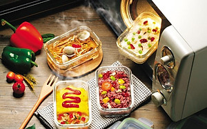 Bộ 6 hộp thủy tinh hình tròn và chữ nhật 370 ml+ 400 ml-CCR4L36