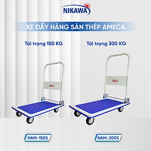 Xe Đẩy Hàng 4 Bánh Ameca HAM-150S- Sàn Thép, Khung Thép, Giảm ồn, Gấp gọn, tải trọng 150kg