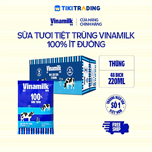 Thùng 48 bịch Sữa tươi tiệt trùng ít đường Vinamilk 100% Sữa tươi 220ml