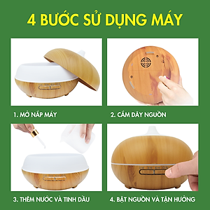 Combo 3 Chai Tinh Dầu TOKI MORI Sả Chanh + Cam Ngọt + Bạc Hà kèm Máy Xông Tinh Dầu/Máy Khuếch Tán Hình Quả Bí Vân Gỗ Đèn Led Có Remote Điều Khiển Từ Xa