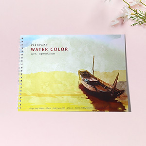 Sổ vẽ màu nước A4 giấy chuyên dụng có vân đẹp nhập từ Ý định lượng 300gsm, loang màu tốt lên màu trong tự nhiên,15 tờ/cuốn Green Art-Hàng chính hãng