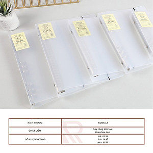 Bìa sổ tay bìa nhựa / Bìa gáy còng có thể thay lõi, ruột sổ  nhiều size A5-B5-A4 