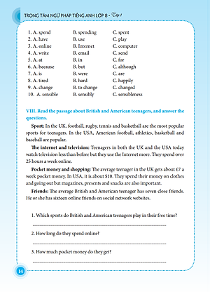 Sách Trọng Tâm Ngữ Pháp Tiếng Anh Lớp 8 - Tập 1 (Tái Bản 01)