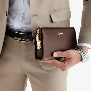 Clutch Nam Ví Cầm Tay GENCE RB07 Da Bò Khóa Số Cao Cấp Màu Nâu