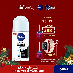Lăn Ngăn Mùi NIVEA Black & White Ngăn Vệt Ố Vàng Vượt Trội 5in1 (50ml) - 82234