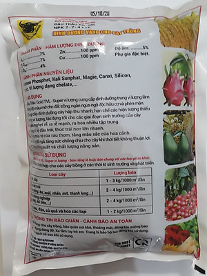 Phân Đầu Trâu Gold TVL cung cấp trung vi lượng giúp HẠ PHÈN MẶN - RA RỄ NHANH - TĂNG ĐẬU TRÁI gói 1Kg