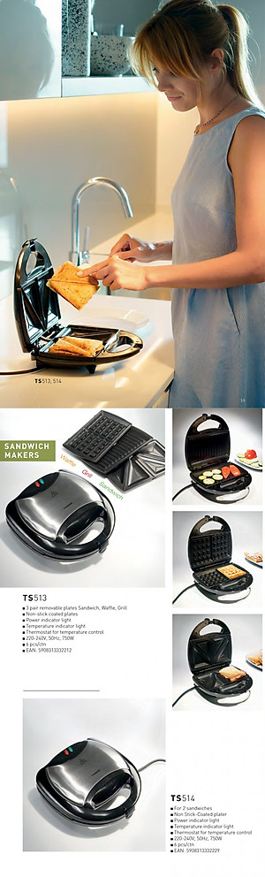 Máy nướng bánh mì sandwich hot dog Tiross TS514 - 750W - Chống dính cao cấp - Hàng chính hãng